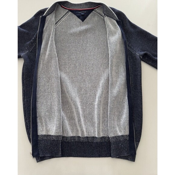 TOMMY HILFIGER sweater Cardigan Men's MEDIUM Knit Bomber Zip Up Stand Up Collar - Picture 10 of 16